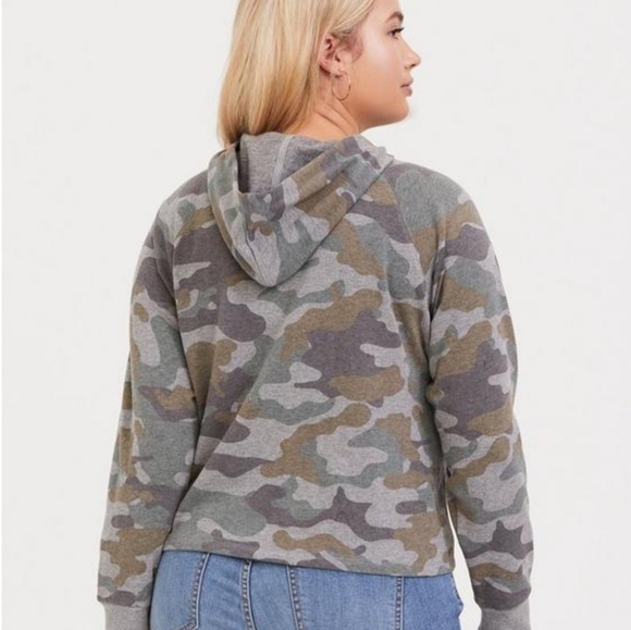 Torrid Heathered Grey Camo Midi Hoodie - Picture 2 of 3